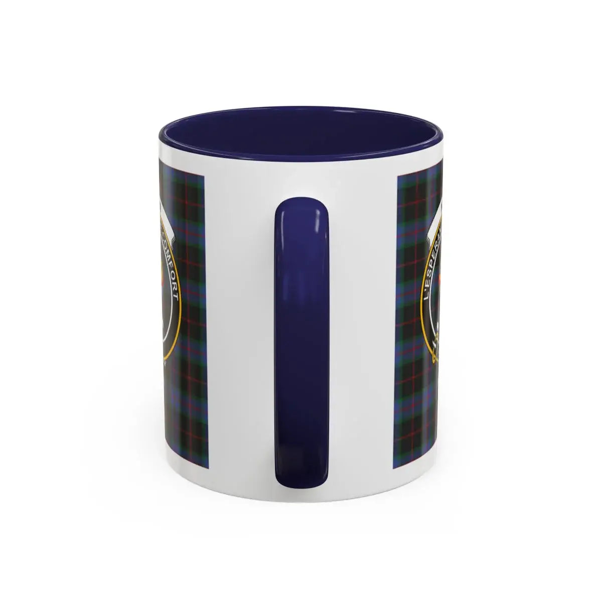 Nairn tartan accent mug with navy handle — 15 oz ceramic Scottish clan crest drinkware