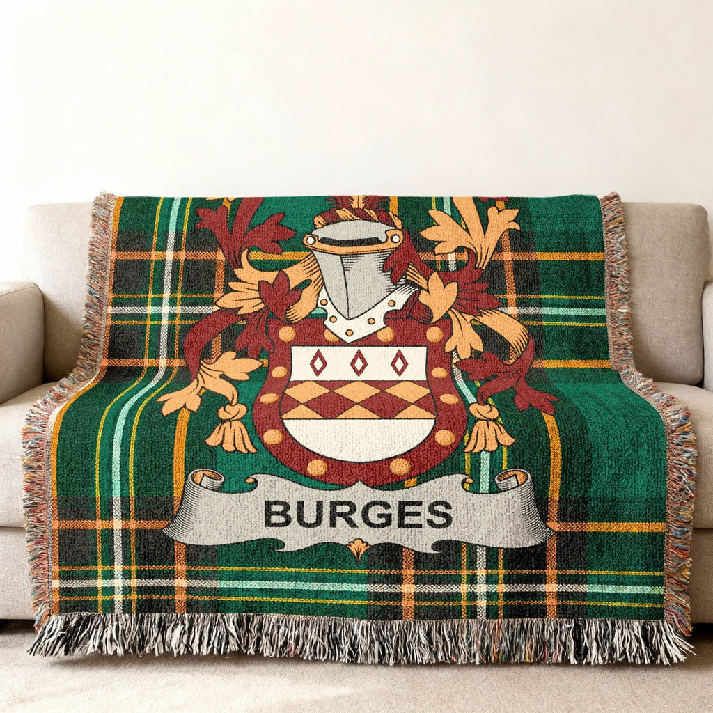 Burges Surname Heraldic Crest Tartan Plaid Throw product type