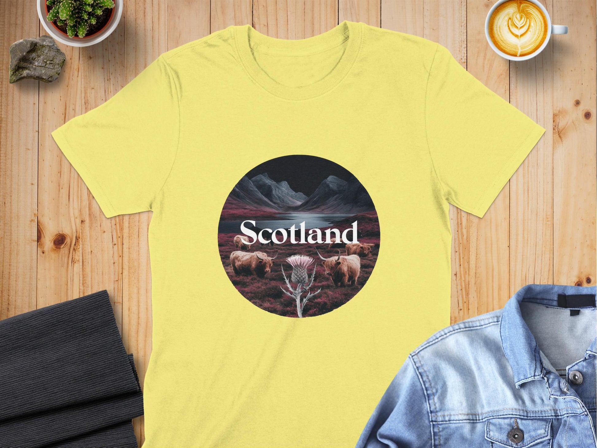 Scenic Scotland Highland Cow and Thistle T-Shirt - Living Stone Gifts