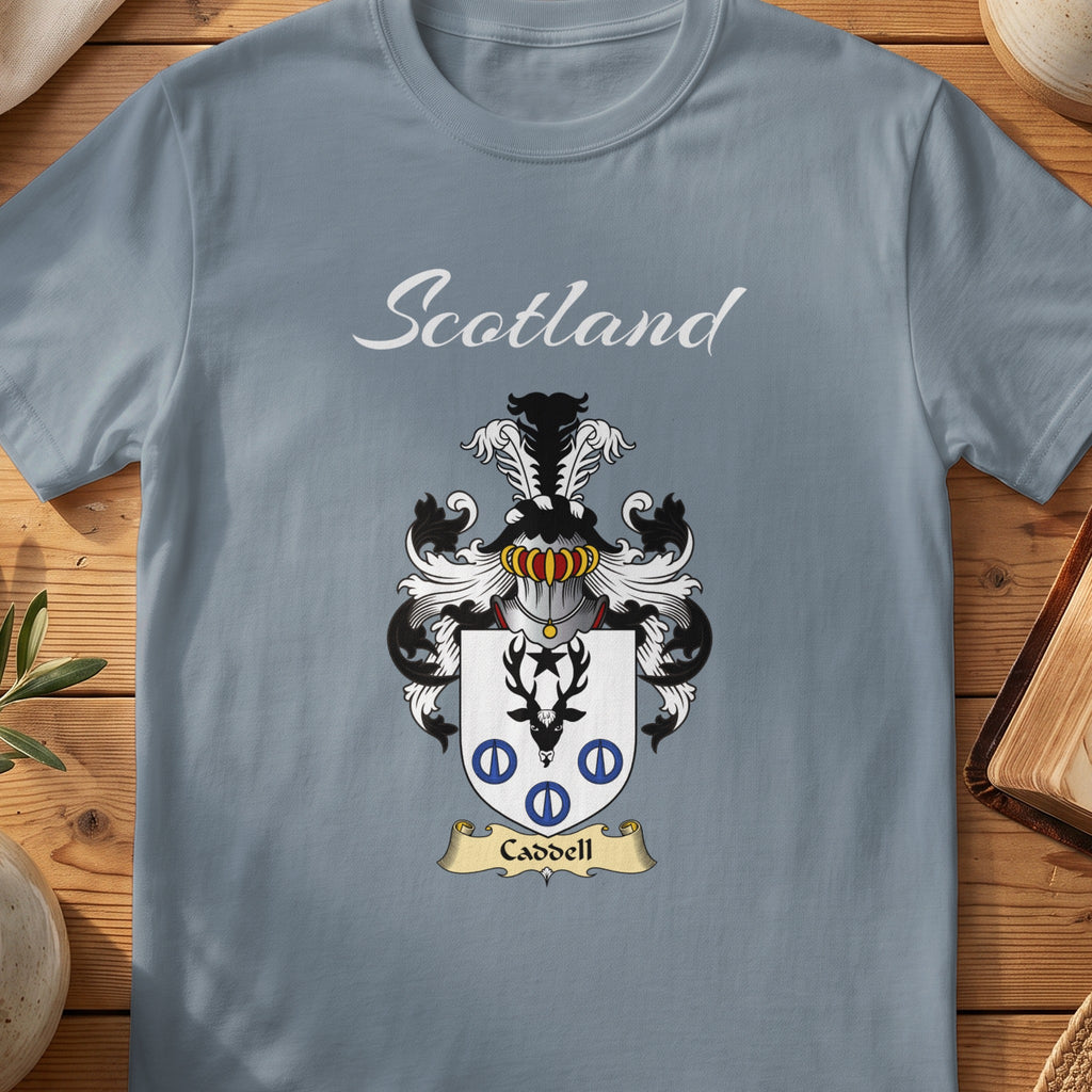 Caddell Scottish family shield T-shirt in Stone Blue