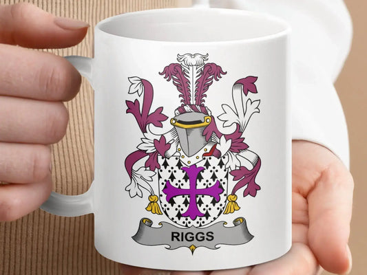 Ornate Riggs Family Crest Design on Mug - Celtic Ancestry Gifts