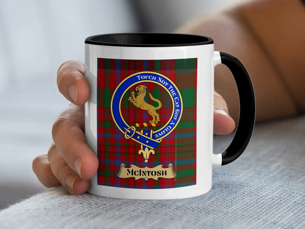 Clan McIntosh Tartan Crest Mug with Scottish Lion Artwork