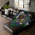 Graham clan crest tartan throw blanket on sofa — 50x60 polyester with blue and green plaid