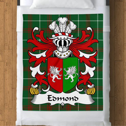 Edmond Welsh Surname Tartan Coat of Arms Blanket - Living Stone Gifts