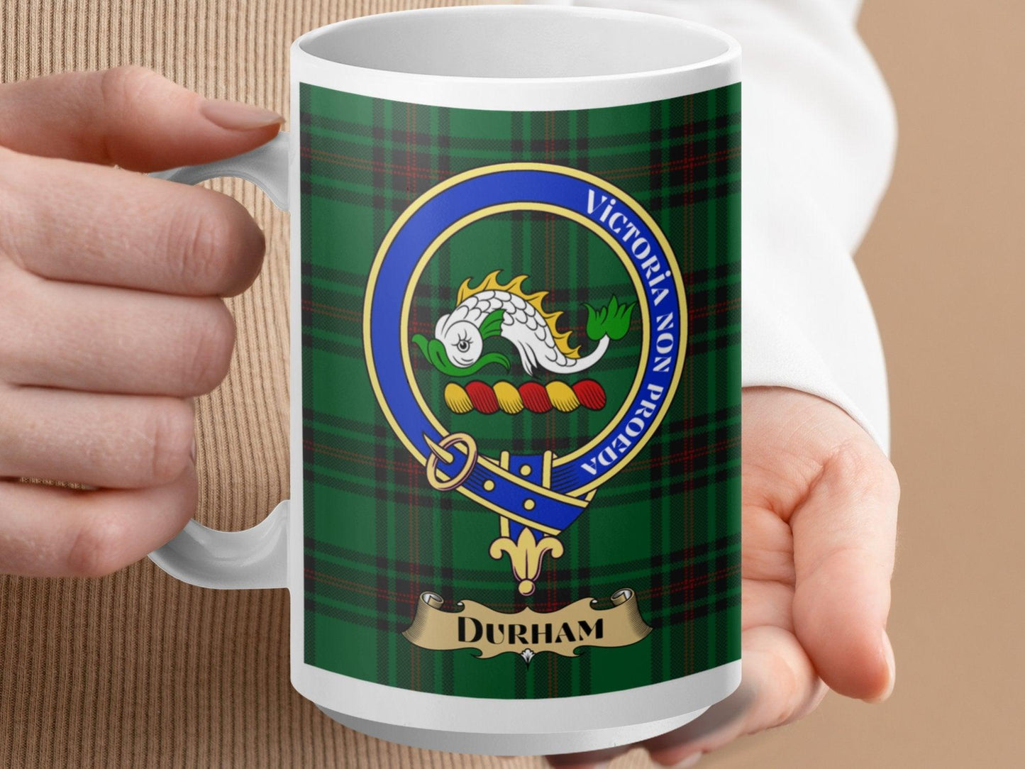 Vibrant Durham Clan Crest Tartan Plaid Design Mug - Living Stone Gifts