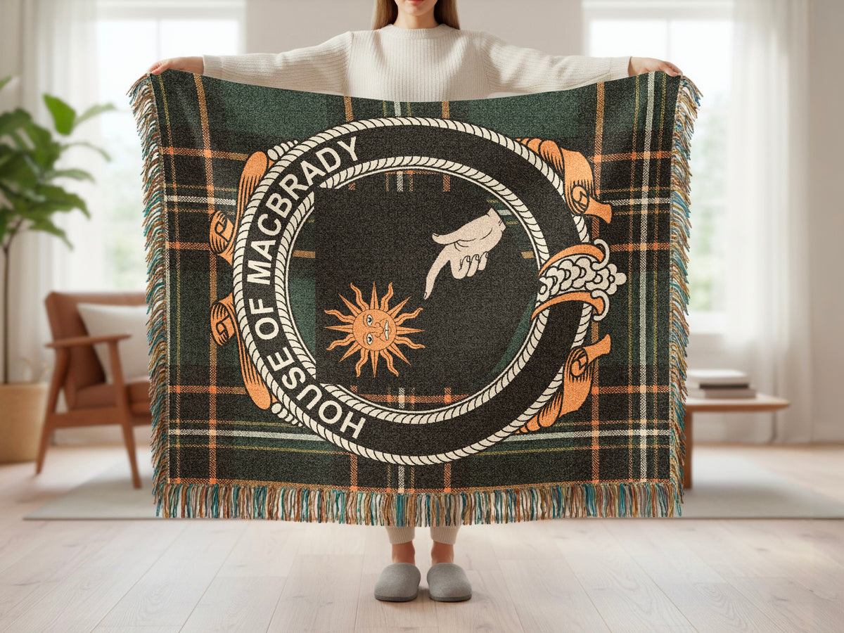 MacBrady surname blanket showing Irish National Tartan woven design