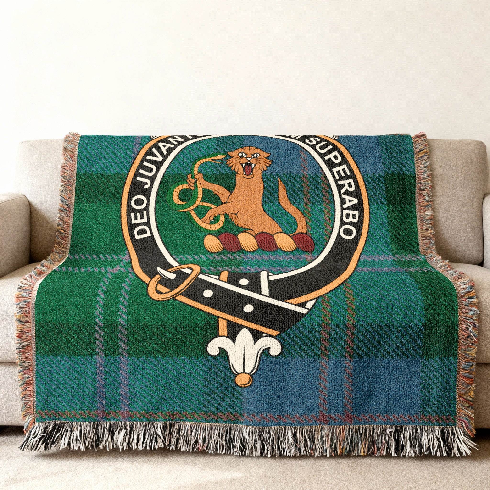 Clan Crest Tartan Blanket with Highland Emblem Design