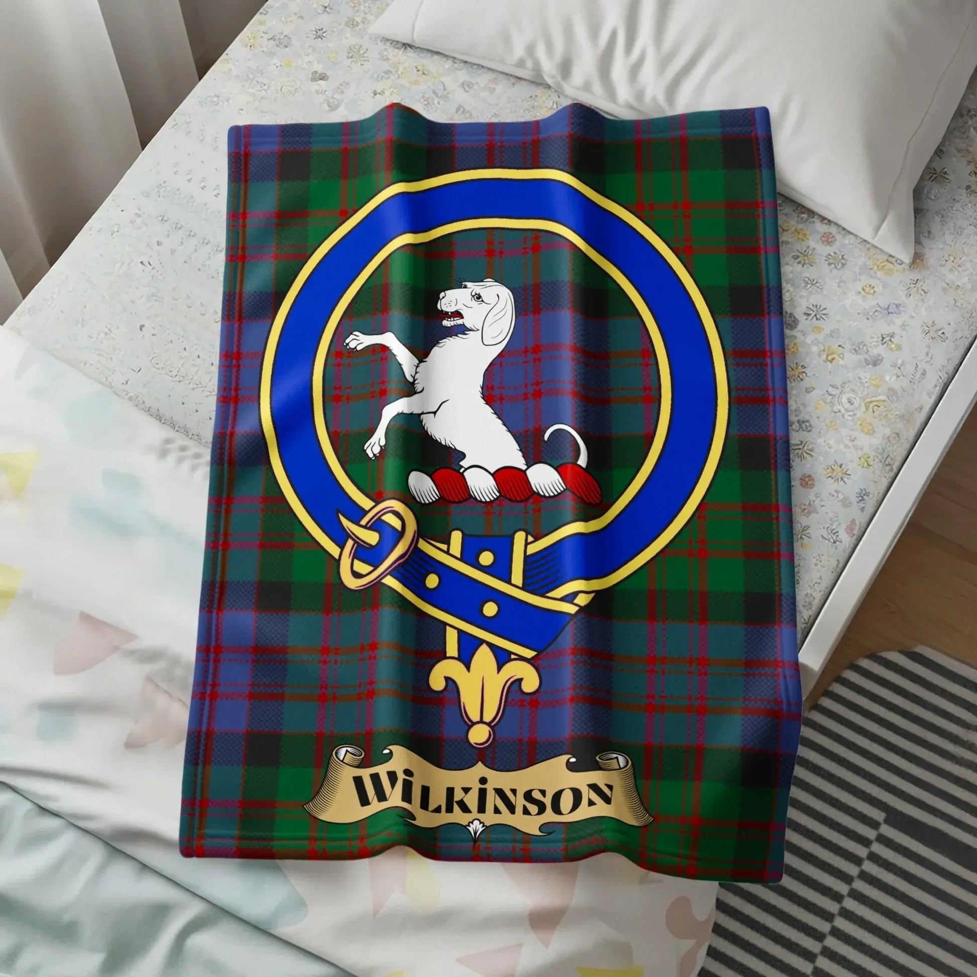 Wilkinson Family Crest on Tartan Design Blanket product