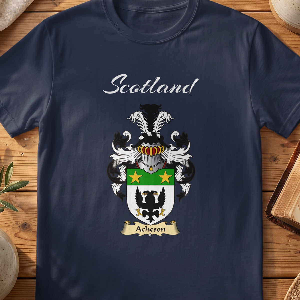 Acheson Scottish family shield T-shirt in Navy