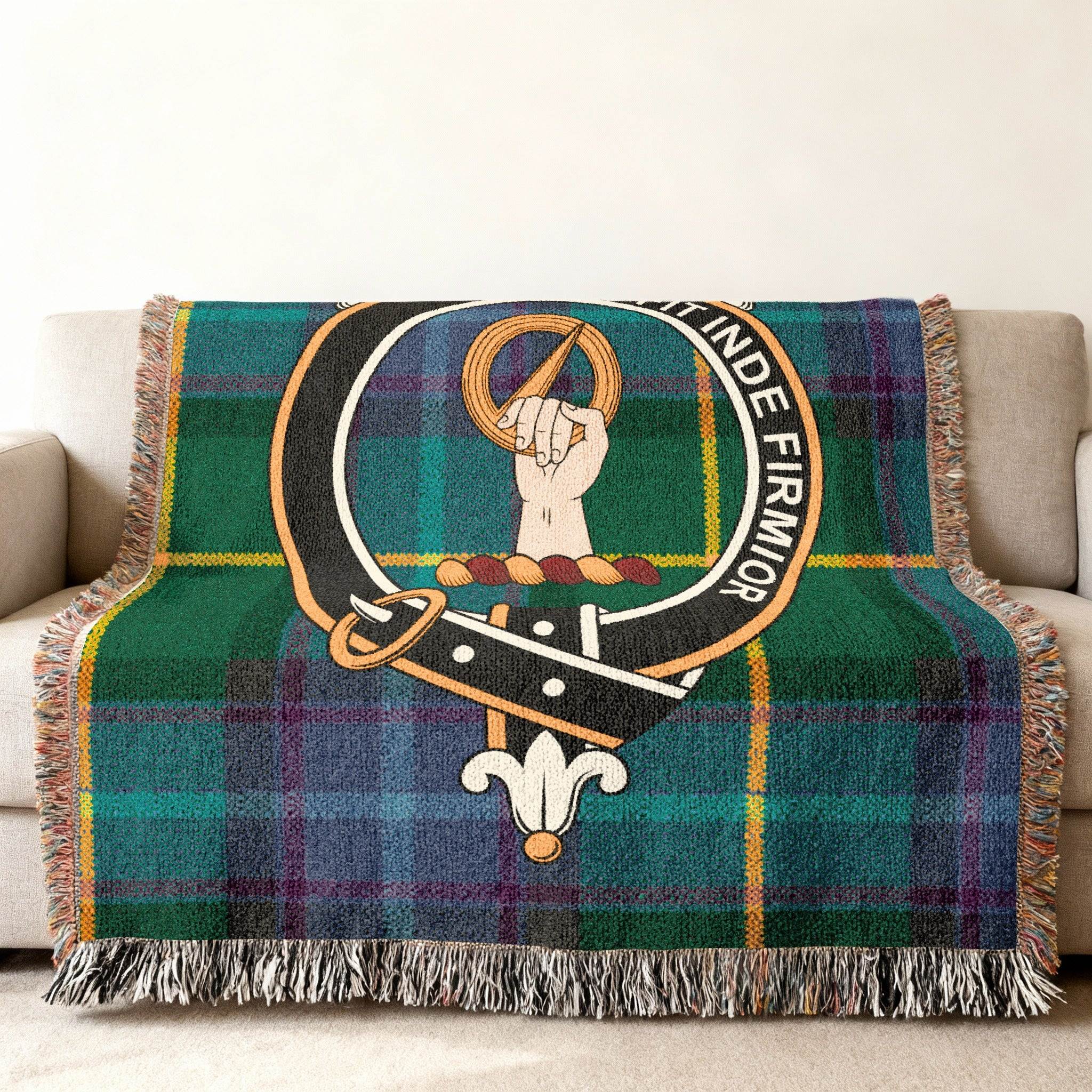 Clan Crest Fringed Tartan Blanket for Cozy Home Decor