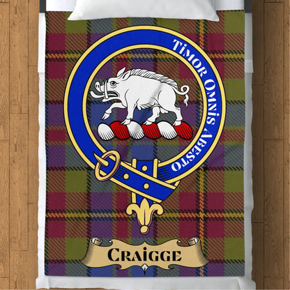 Craigge Clan Scottish Tartan Crest Throw Blanket - Living Stone Gifts