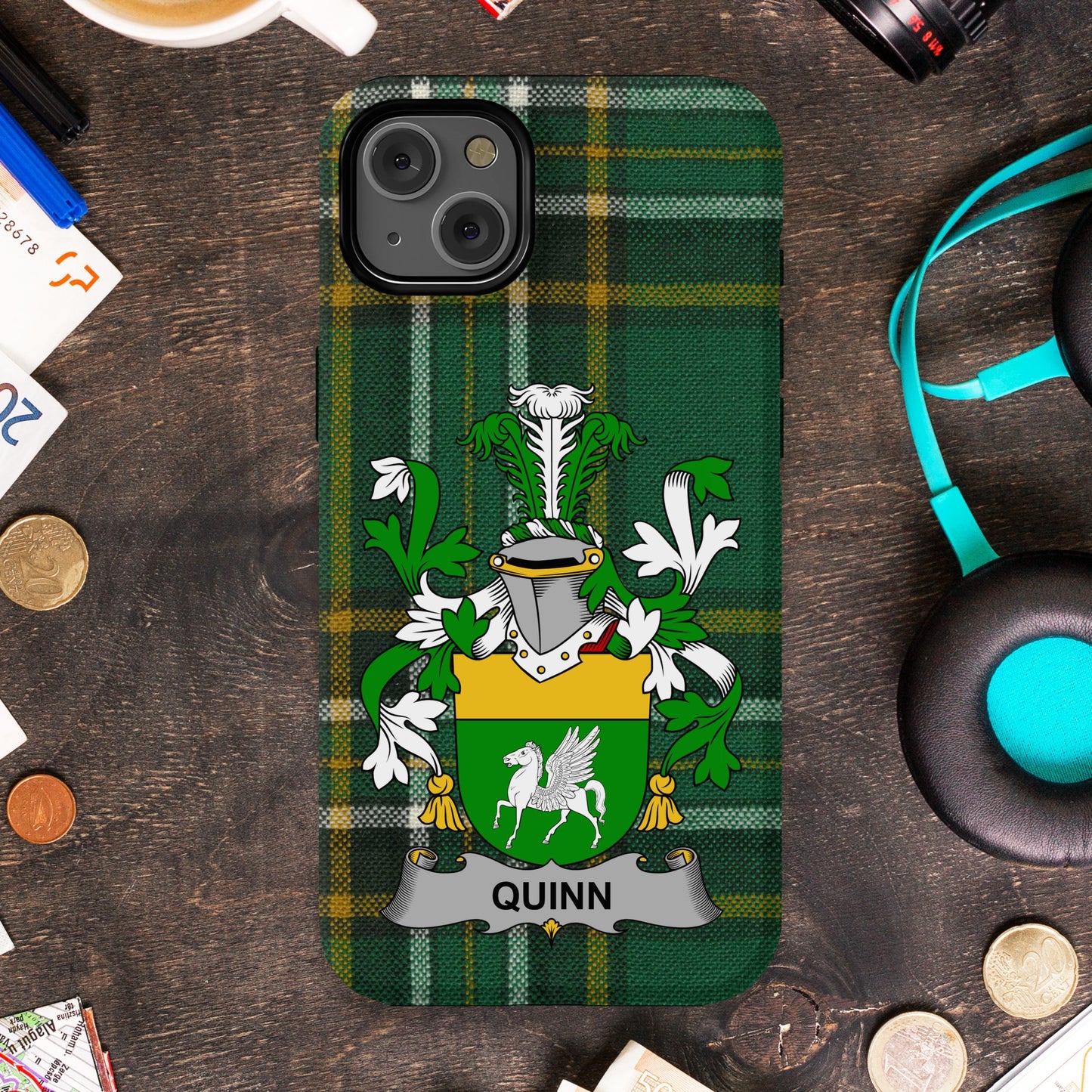 Quinn Irish Surname Family Crest Cell phone cover - Celtic Ancestry Gifts