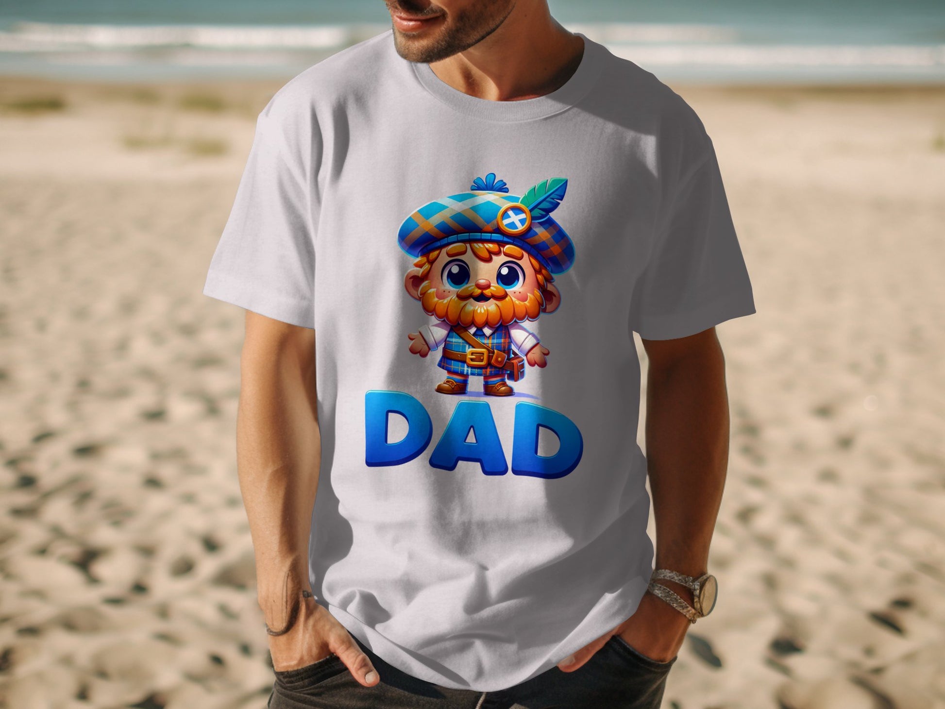 Cute Cartoon Dad in Scottish Outfit T-Shirt - Living Stone Gifts