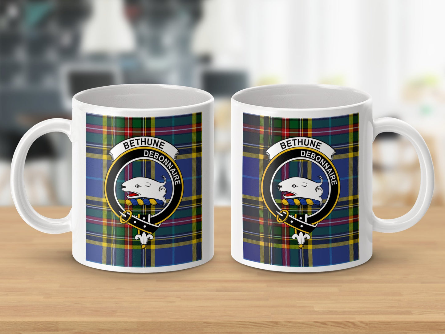 Bethune Debonnaire Emblem and Tartan Pattern Mug - Living Stone Gifts