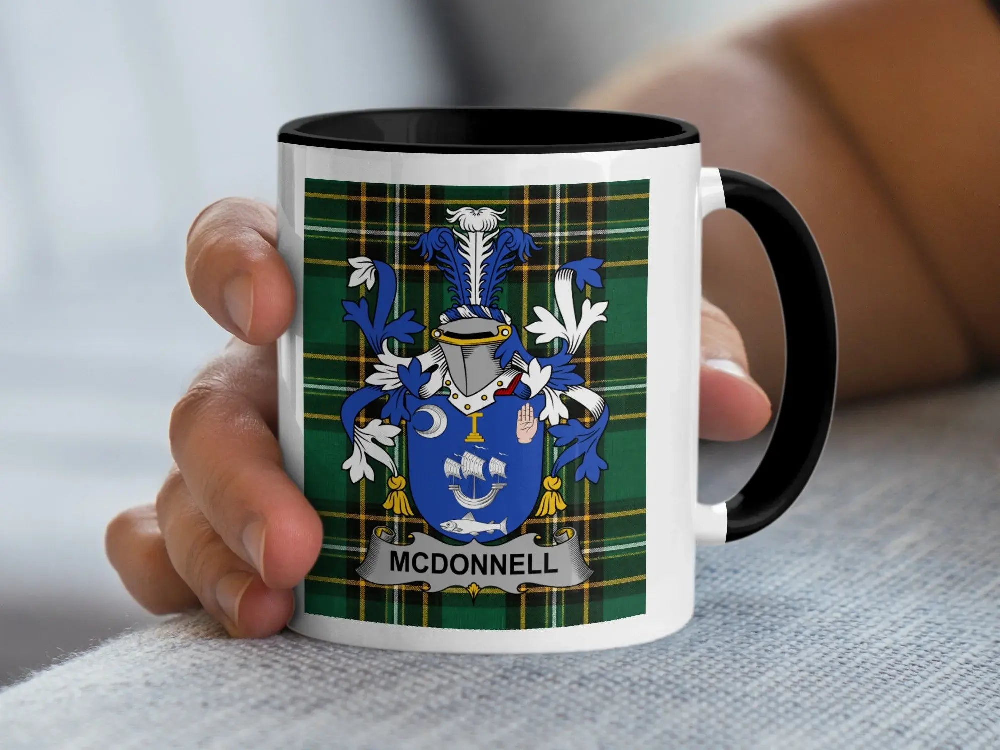 McDonnell Irish family crest black accent mug