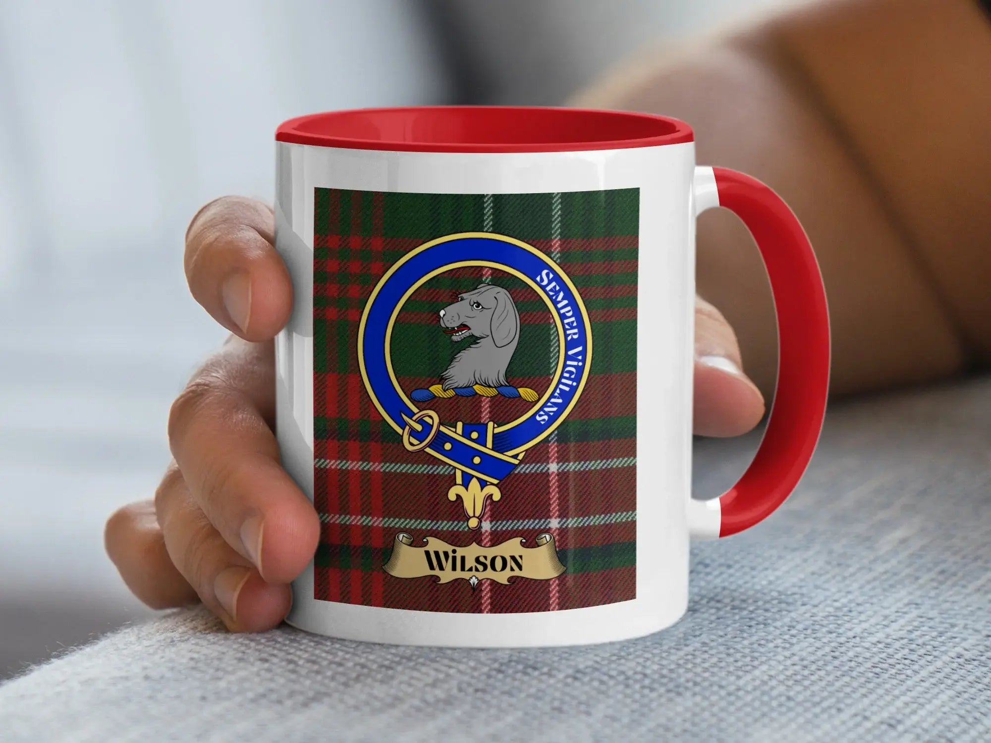 Wilson Clan Tartan Crest Custom Coffee Mug