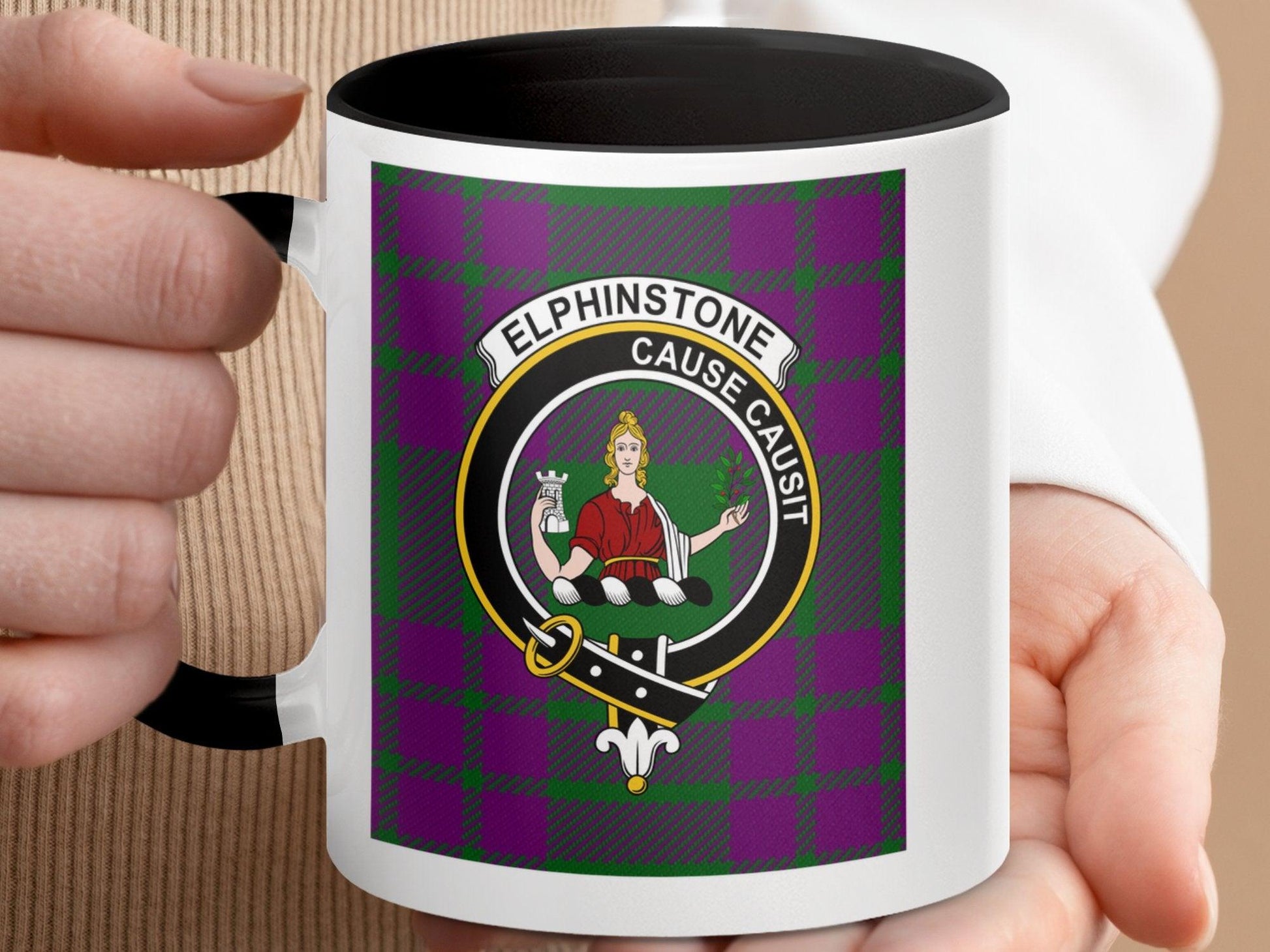 Elphinstone Scottish Clan Tartan Crest Gift Mug - Living Stone Gifts