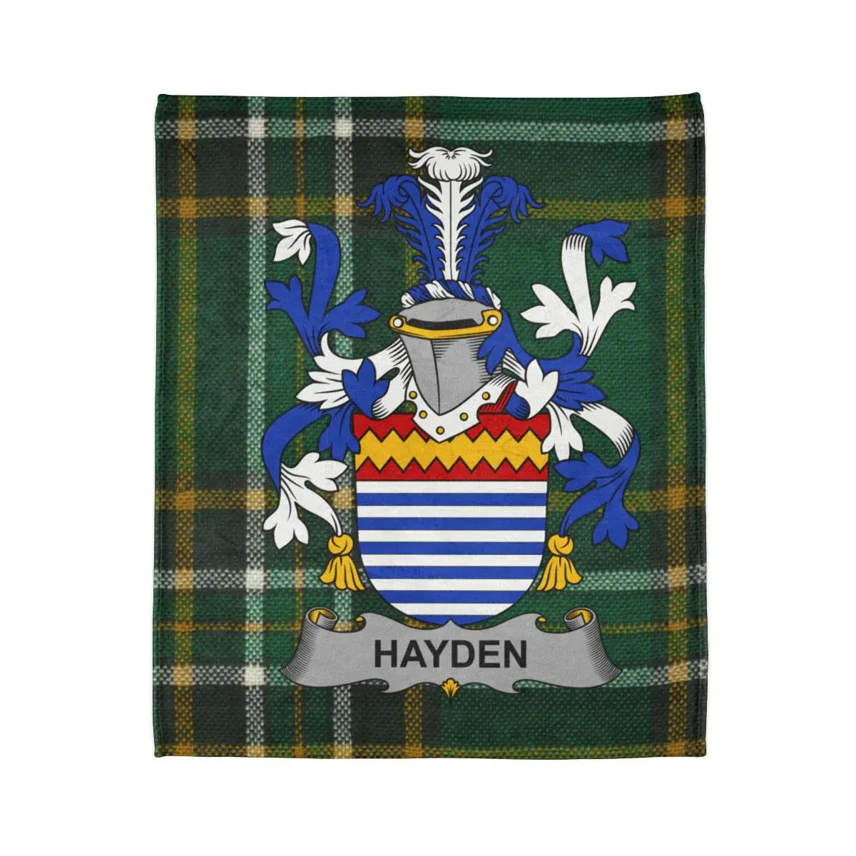 Hayden Family Crest on Green Tartan Blanket product