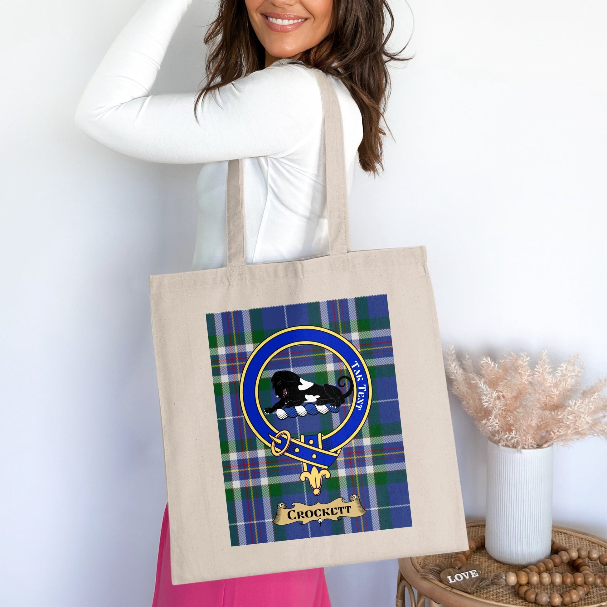 Crockett Clan Scottish Tartan Background Tote Bag - Living Stone Gifts