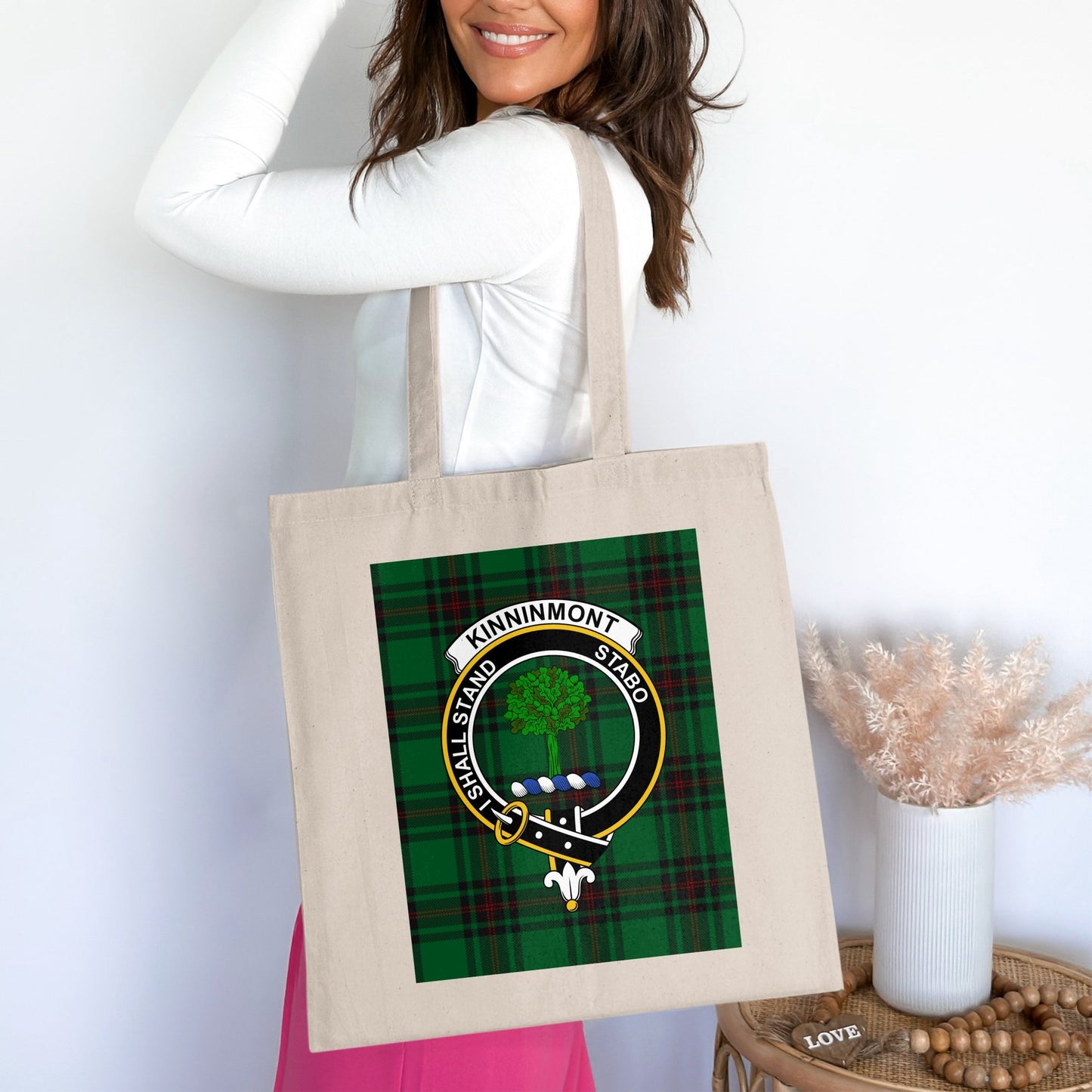 Clan Kinninmont Scottish Crest Tartan Tote Bag - Living Stone Gifts