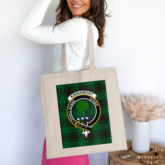 Clan Kinninmont Scottish Crest Tartan Tote Bag - Living Stone Gifts