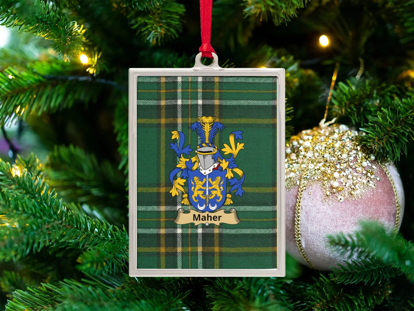Personalized Family Crest Plaid Green Ornament product