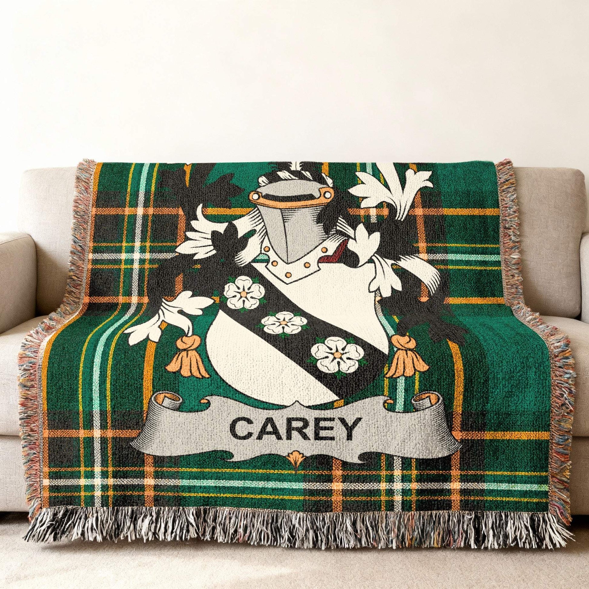 Carey Coat Arms Family Crest Green Plaid Throw product type