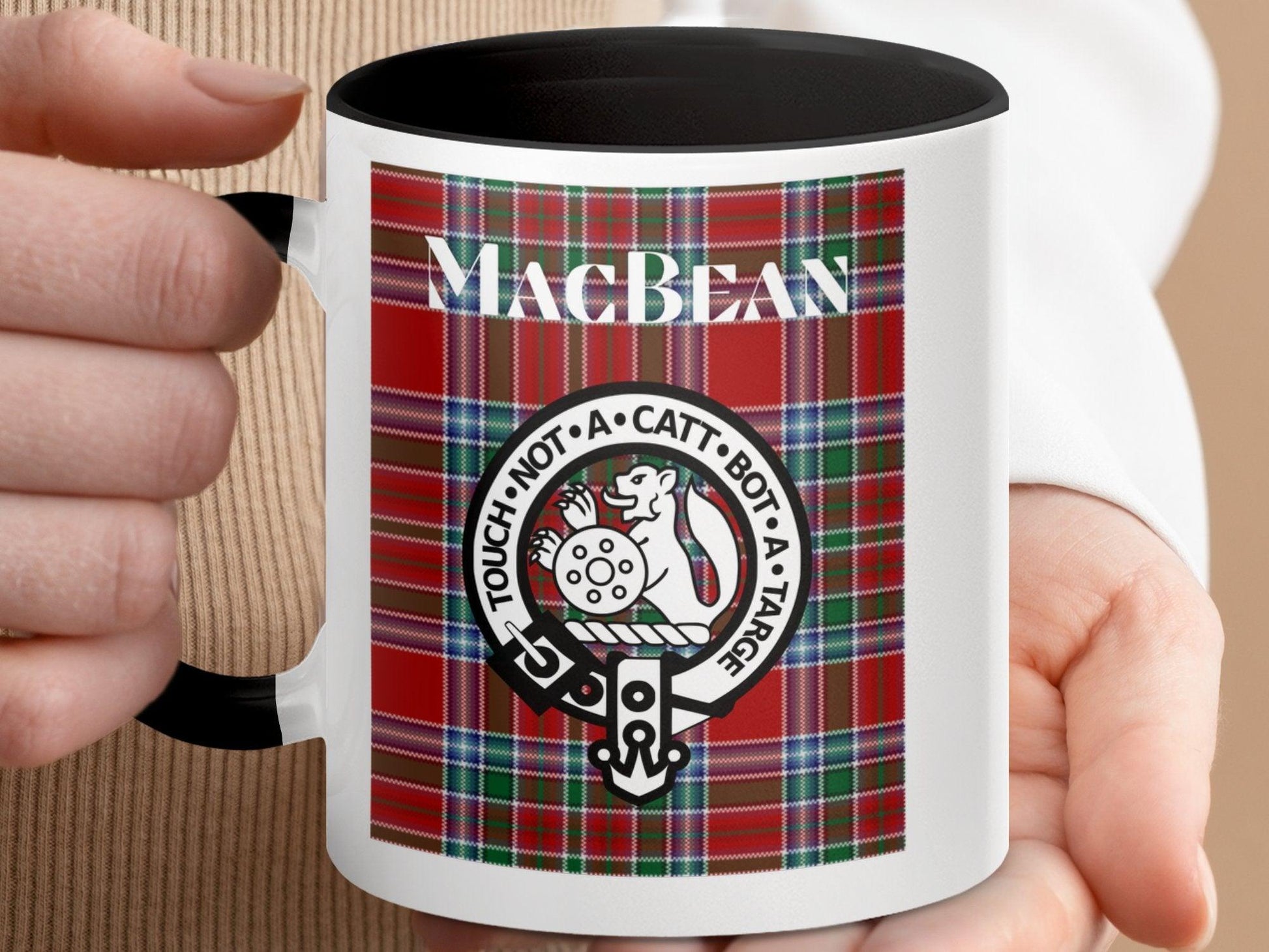 MacBean Clan Crest Mug with Scottish Tartan Design Mug - Living Stone Gifts