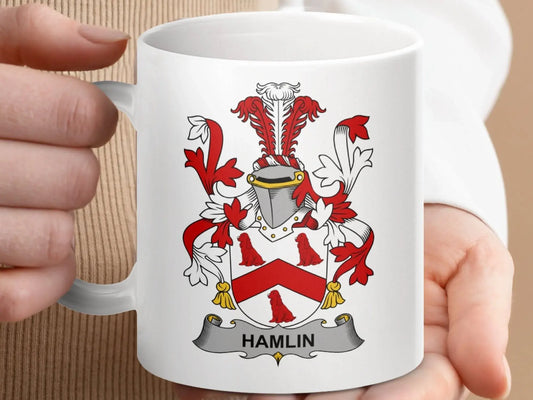 Hamlin Surname Irish Family Crest Coat of Arms Heraldry mug - Celtic Ancestry Gifts