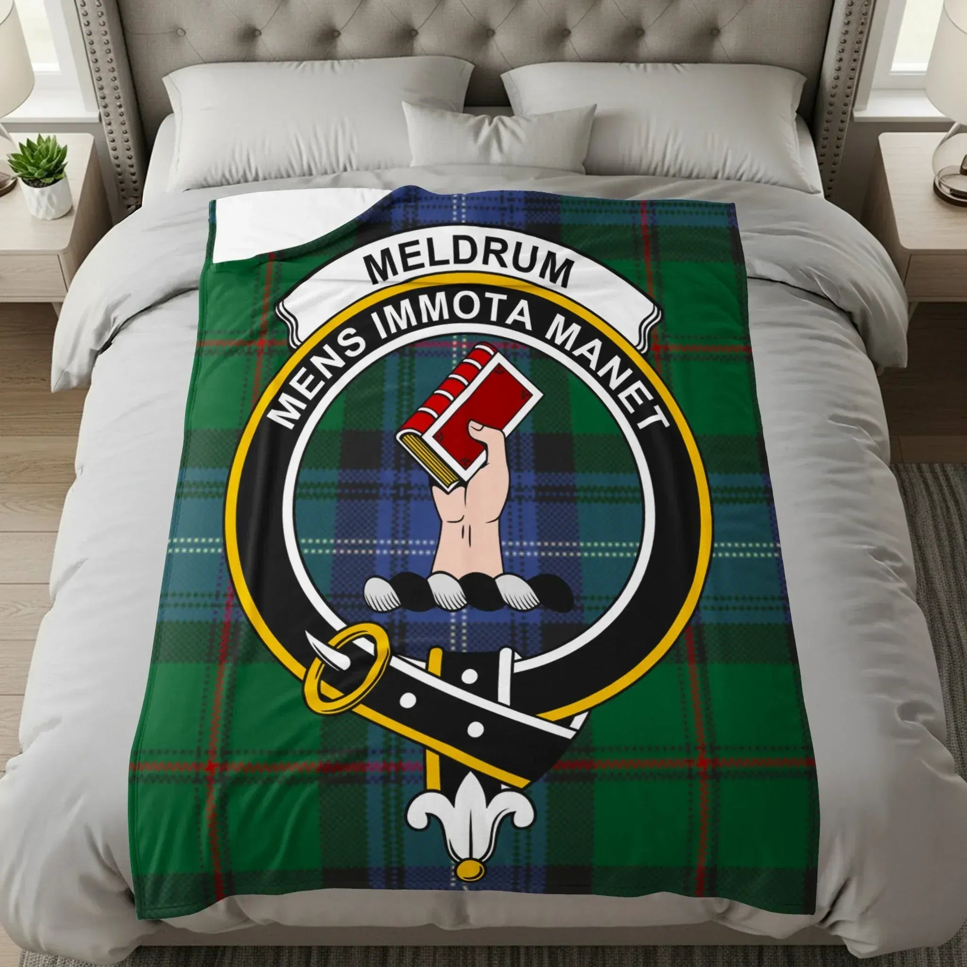 Meldrum Tartan Mens Immota Manet Emblem Blanket product