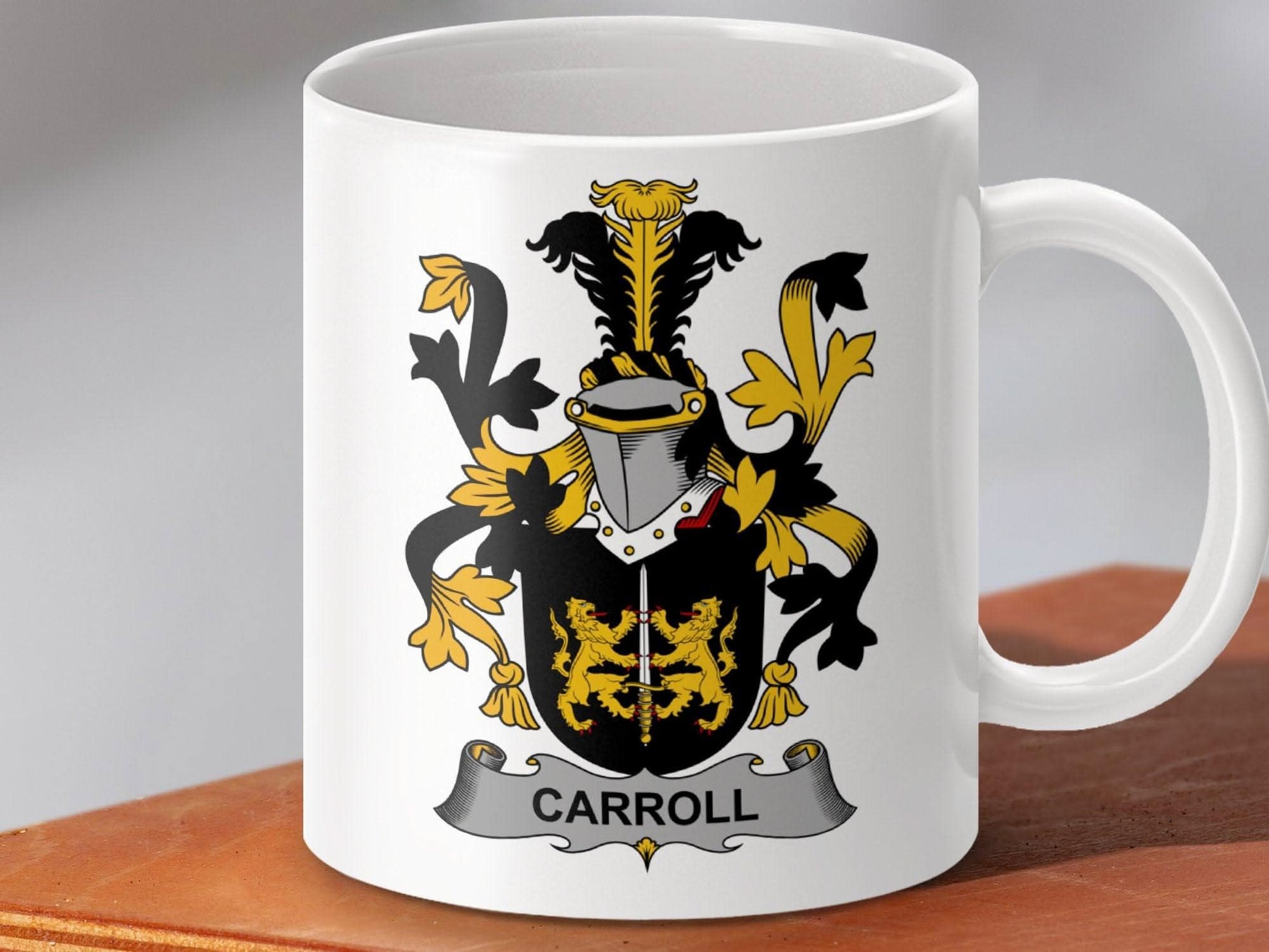 Carroll Surname Irish Family Crest Coat Arms Heraldry Mug - Celtic Ancestry Gifts