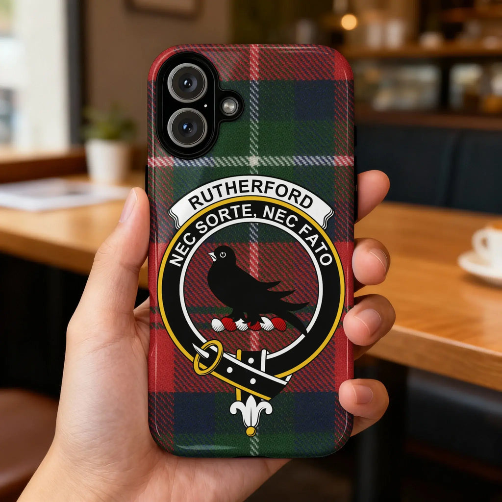 Clan Rutherford Nec Sorte Nec Fato tartan iPhone case — UV-resistant, precise port cutouts