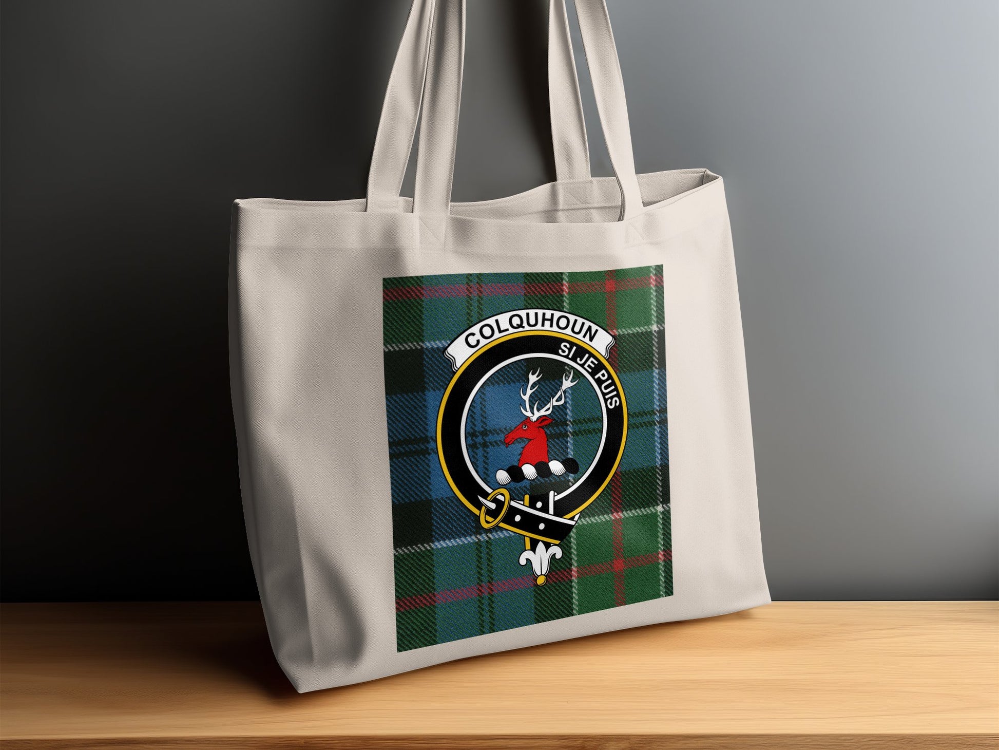 Colquhoun Clan Scottish Tartan Crest Tote Bag - Living Stone Gifts