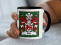 Ellis Welsh coat of arms accent mug with black rim and family crest on Welsh National Tartan