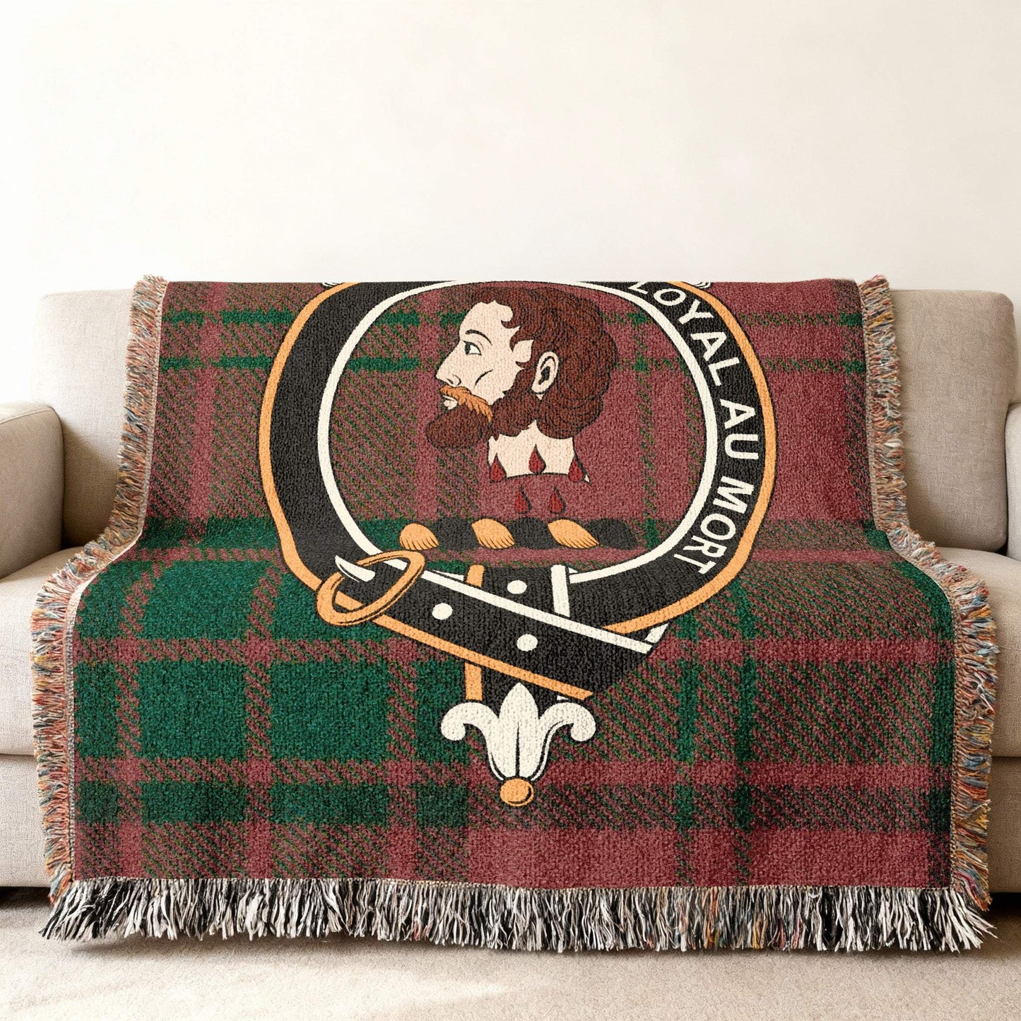 Clan Crest Throw Blanket with Scottish Tartan Design