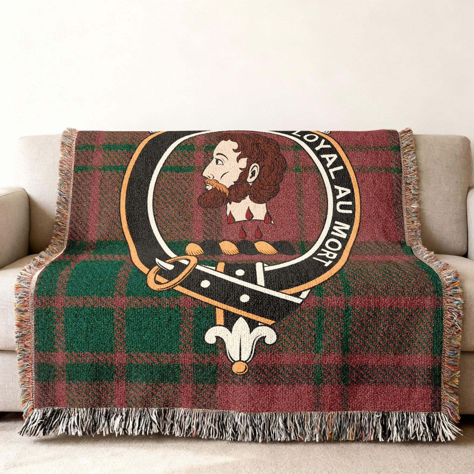 Clan Crest Throw Blanket with Scottish Tartan Design