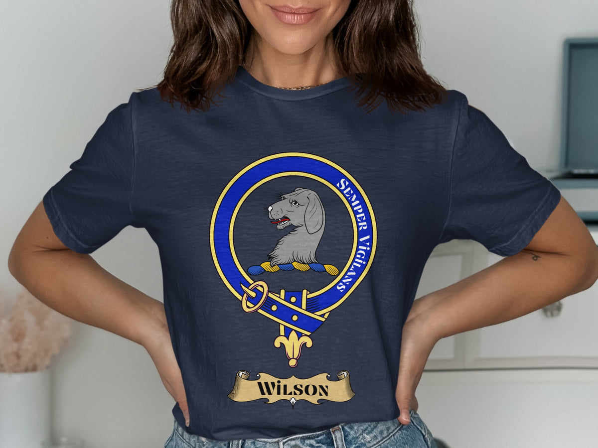Wilson Scottish clan crest design on Navy T-shirt