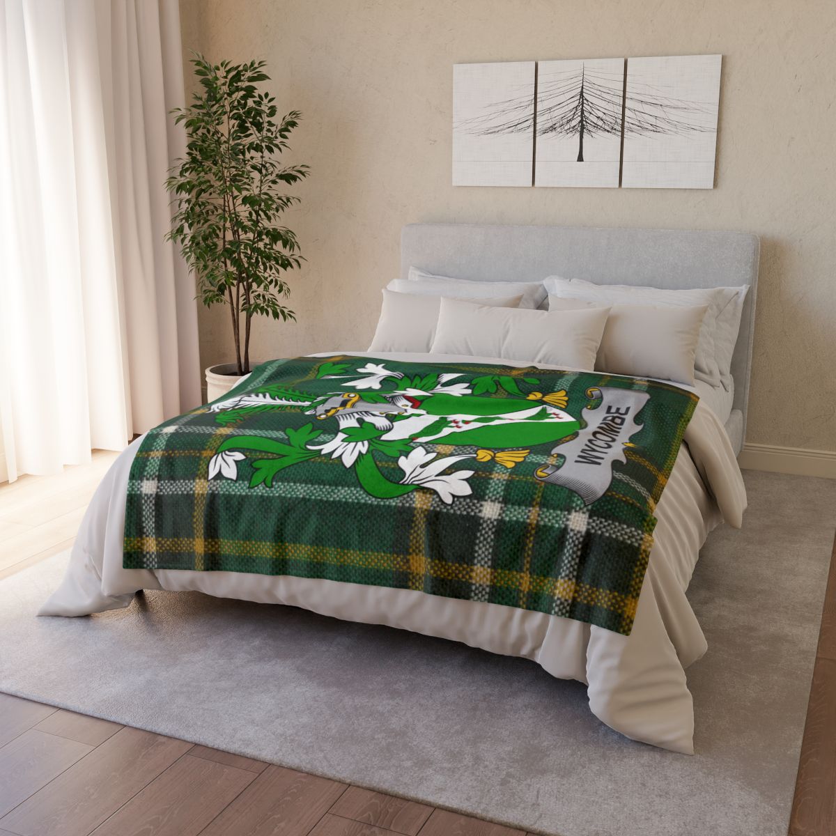 Cozy Green Plaid Patterned Bed Blanket product type