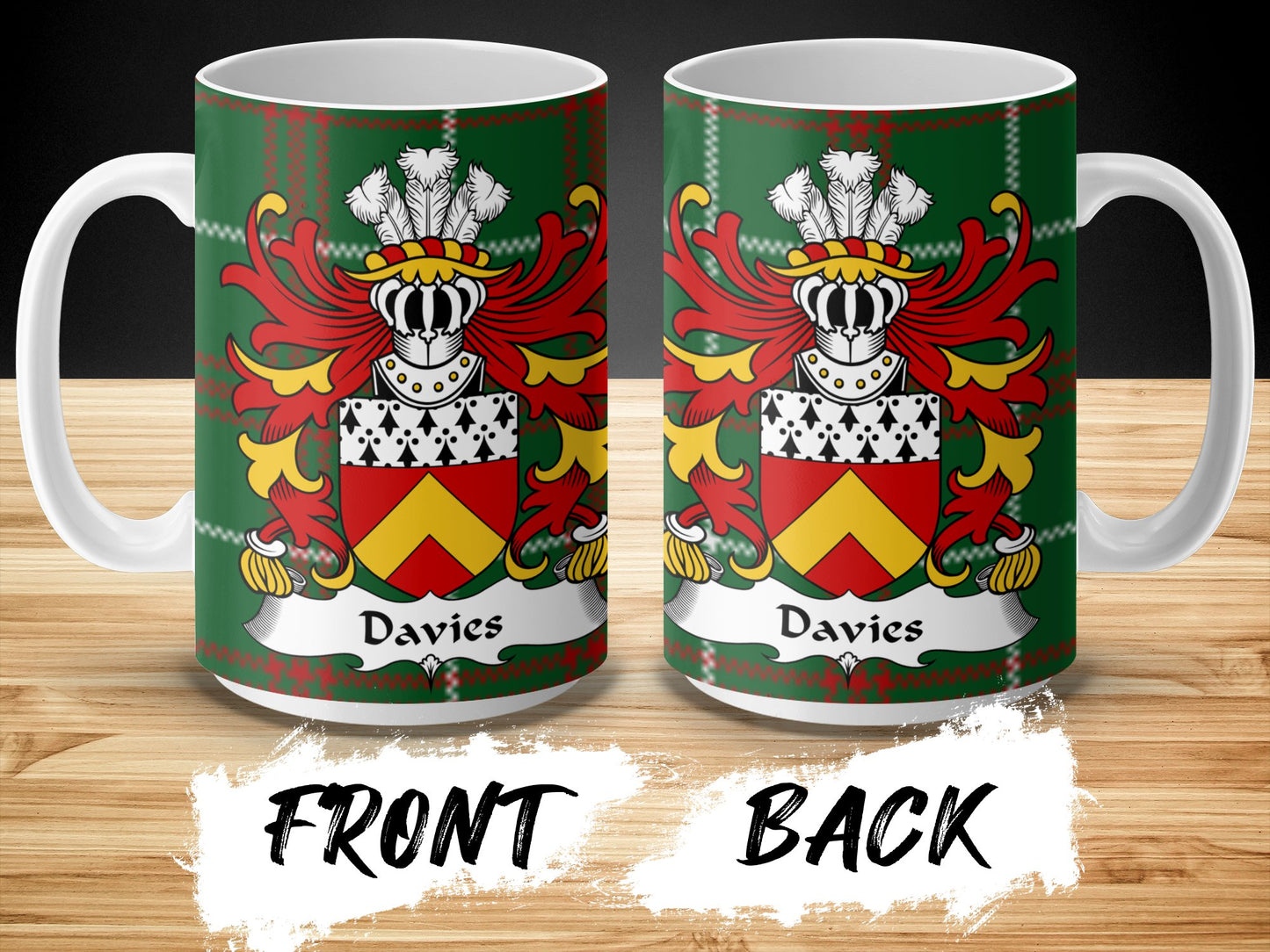 Davies Welsh Surname Coat of Arms Tartan Design Mug - Living Stone Gifts