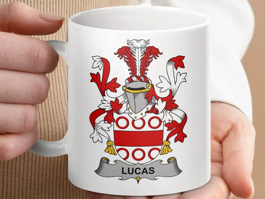 Lucas Surname Irish Family Crest Mug - Celtic Ancestry Gifts