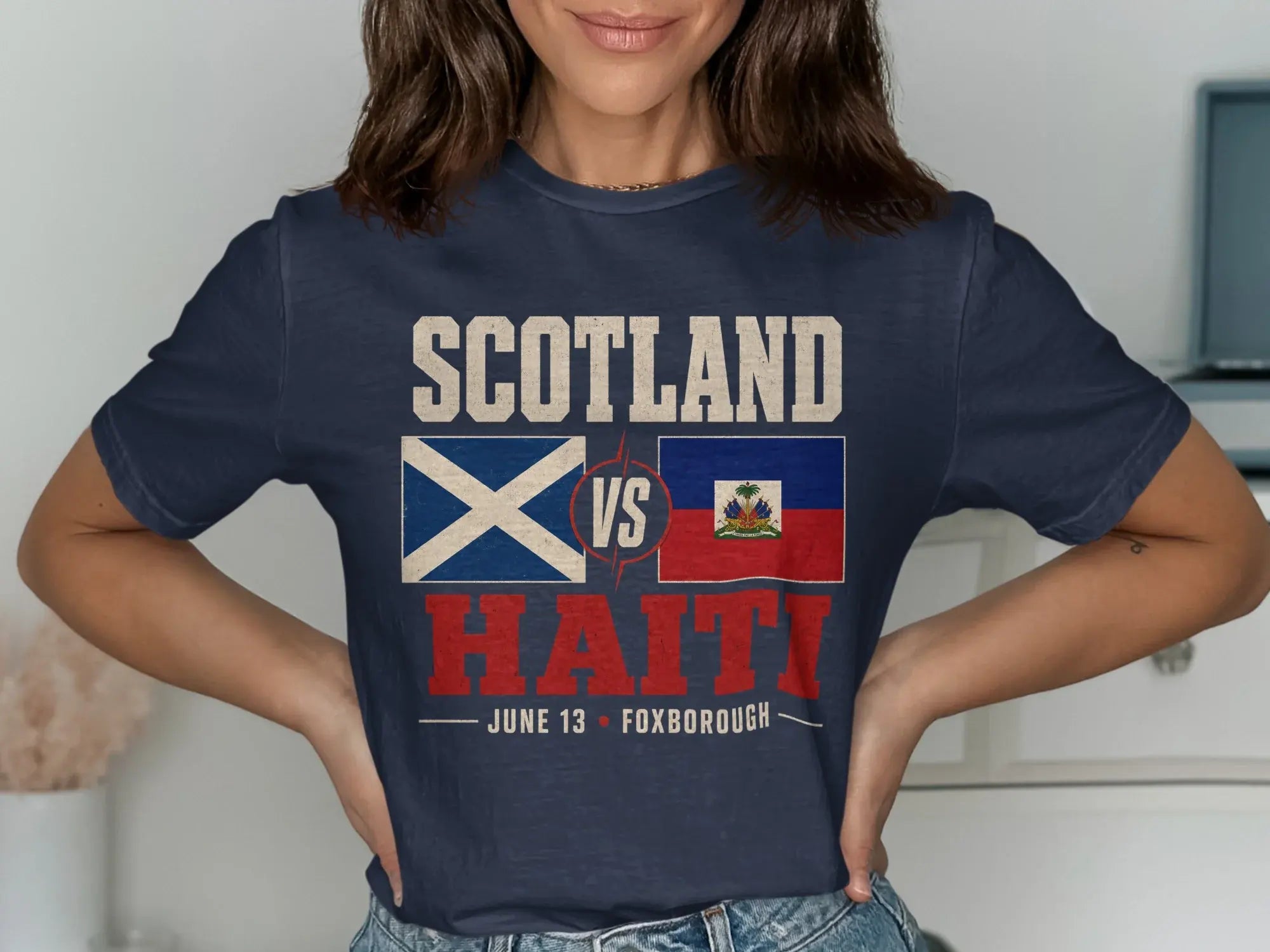 Scotland vs Haiti t-shirt with flags and date June 13 Foxborough.