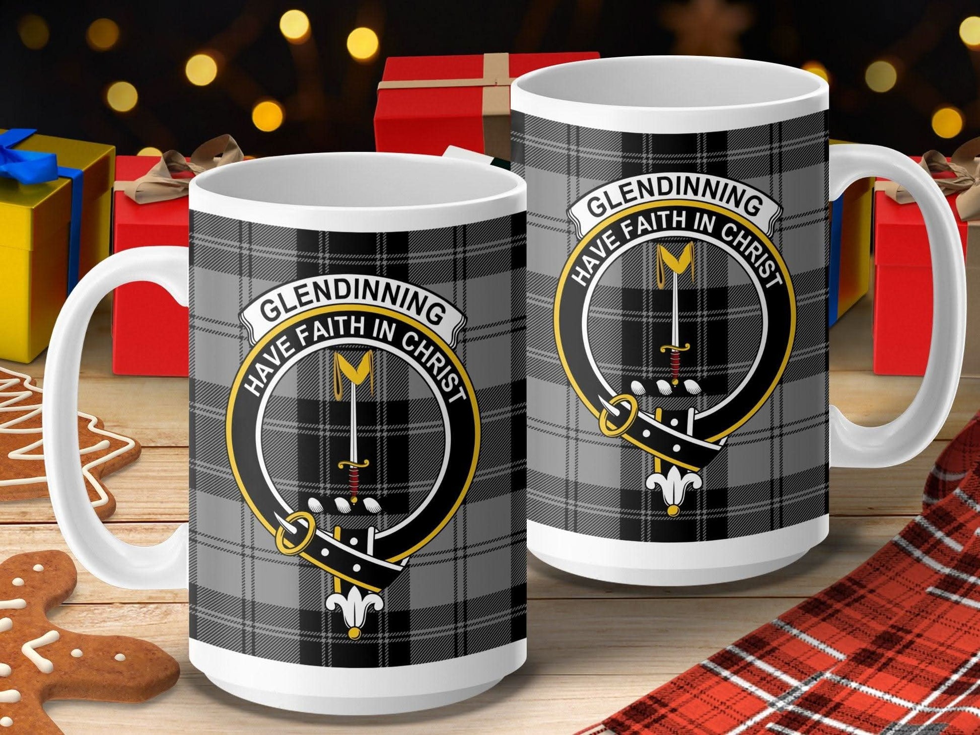 Glendinning Clan Motto Plaid Crest Coffee Mug product