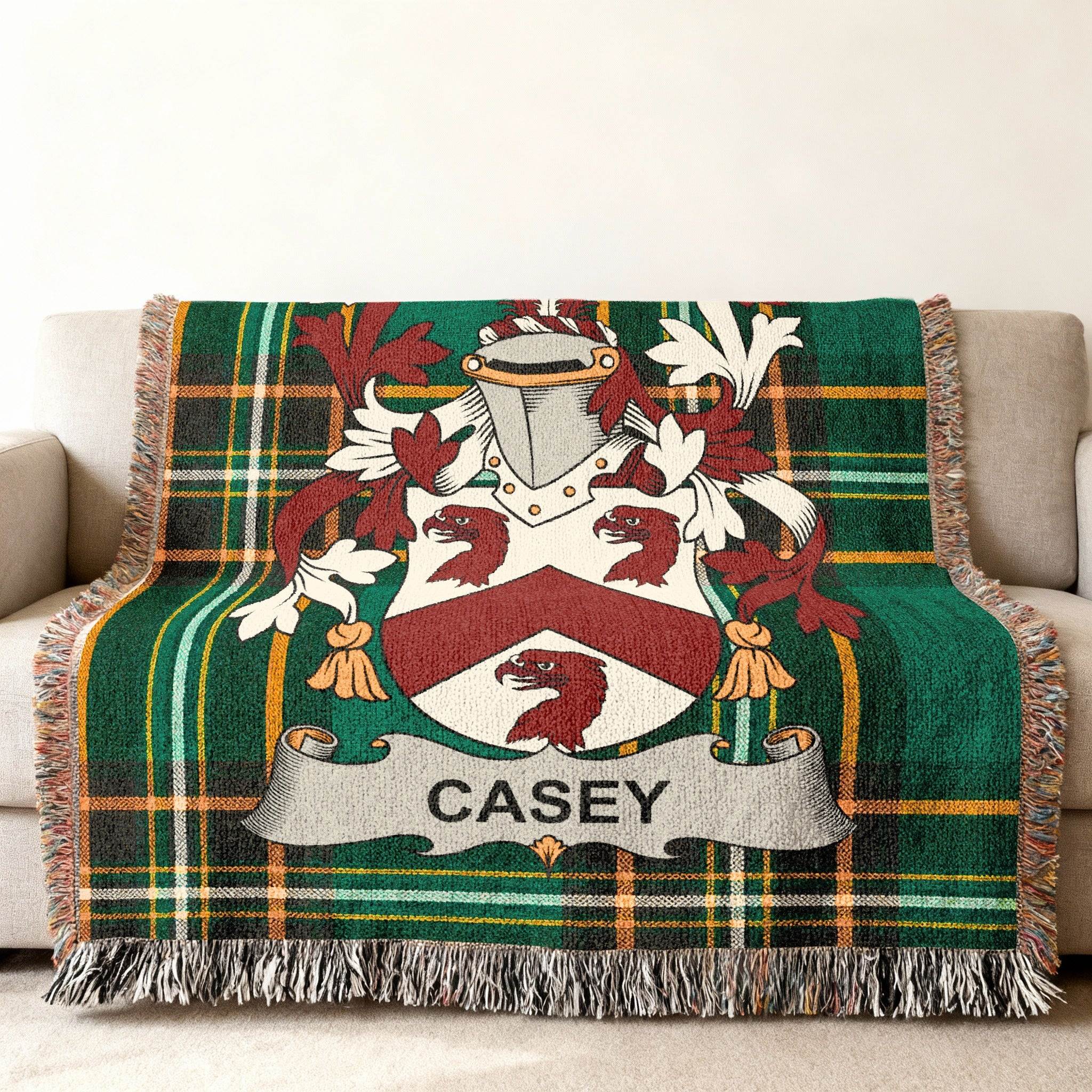 Casey Family Crest Plaid Pattern Green Blanket product type