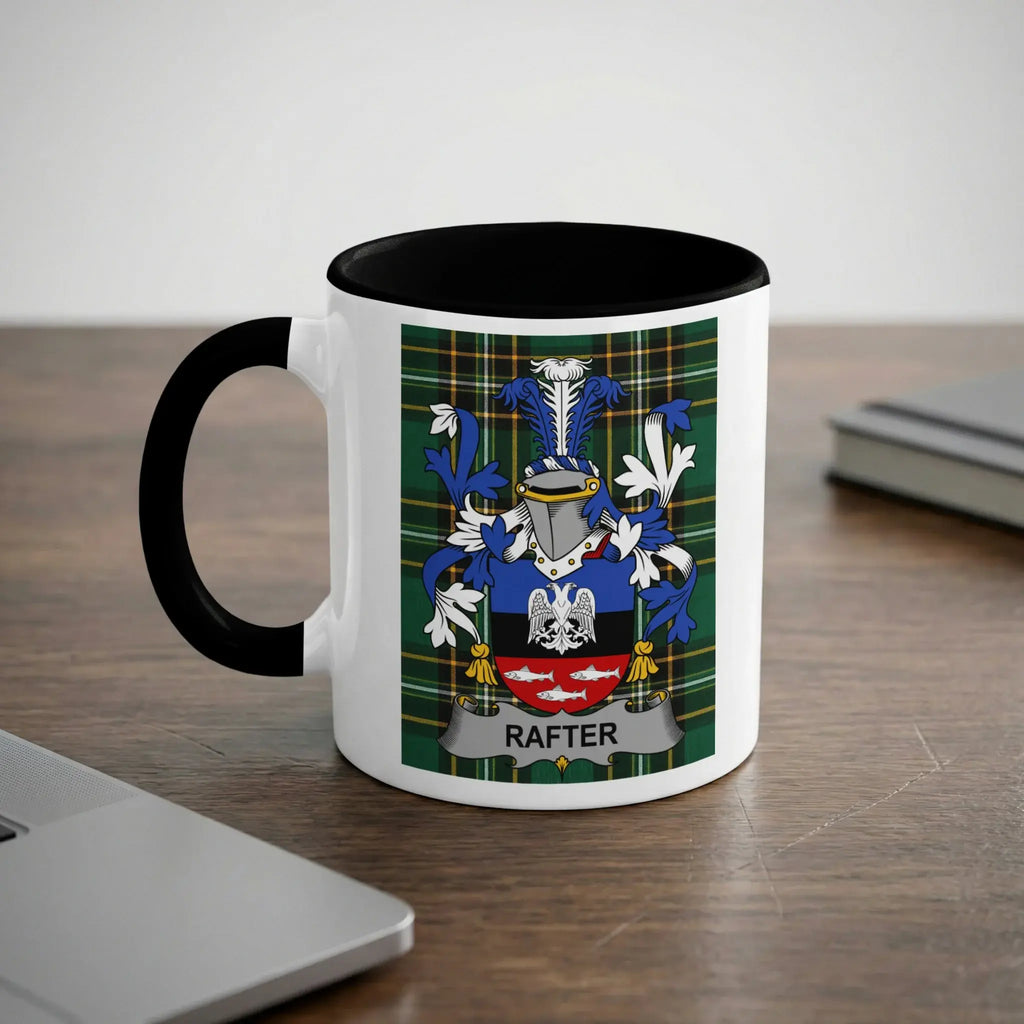 Rafter Irish heritage mug with black interior and family crest