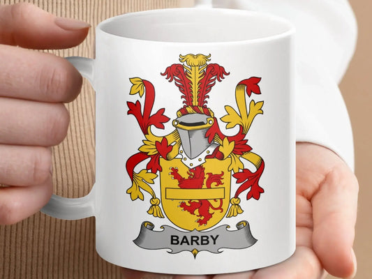 Barby Surname Irish Family Crest Heraldic Shield Mug - Celtic Ancestry Gifts