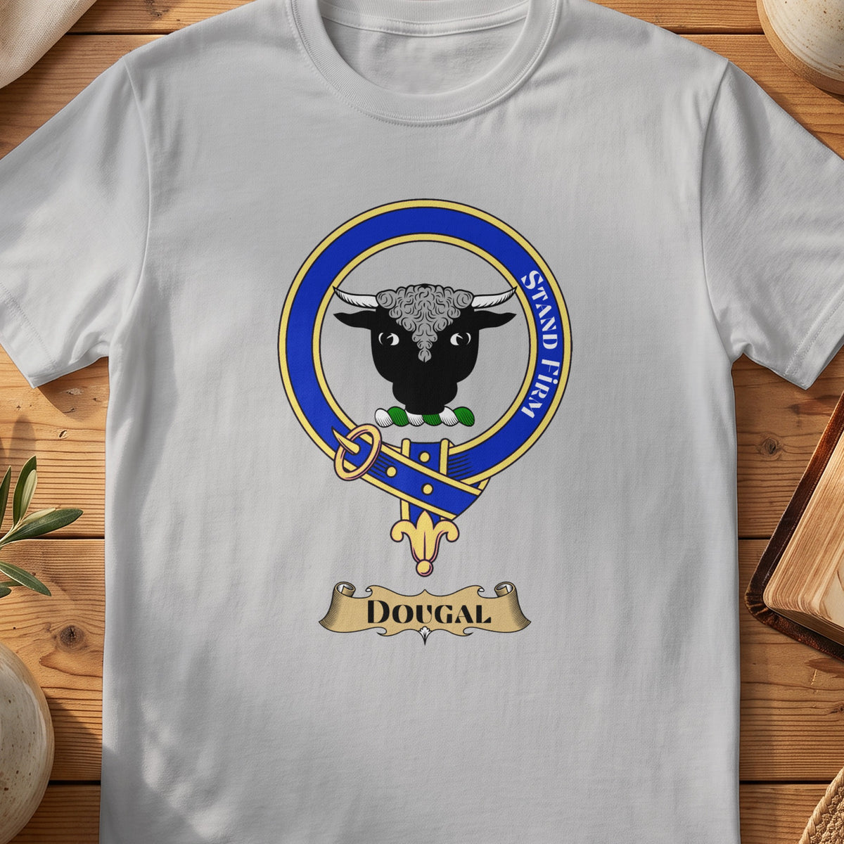 Dougal Stand Firm Scottish clan crest T-shirt in Sport Grey