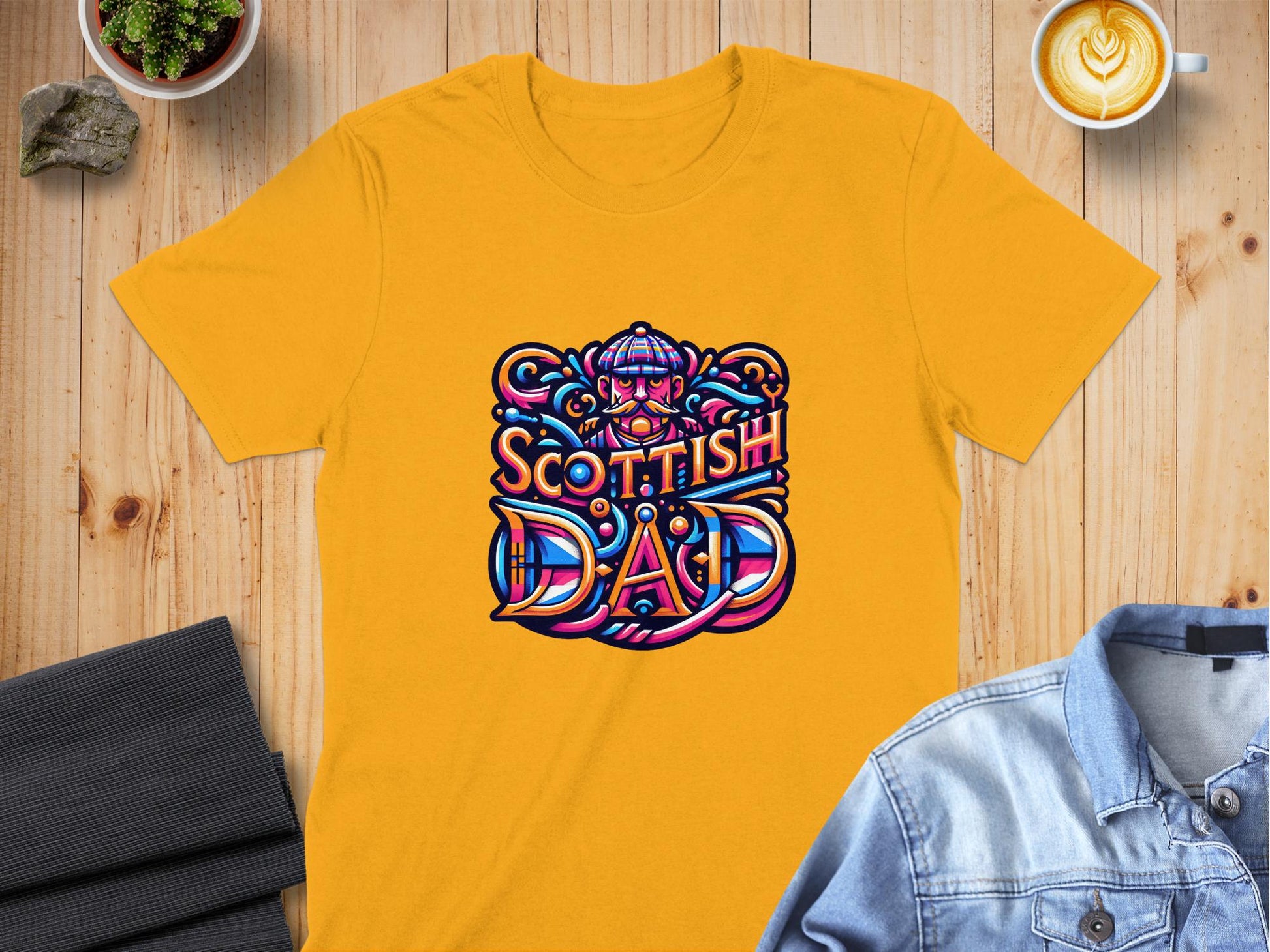 Vibrant Scottish Dad Graphic Design Illustration T-Shirt - Living Stone Gifts