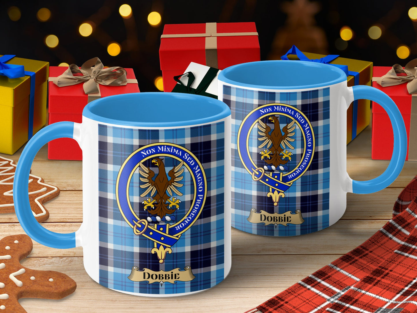 Clan Dobbie Scottish Tartan Crest Blue Plaid Mug - Living Stone Gifts