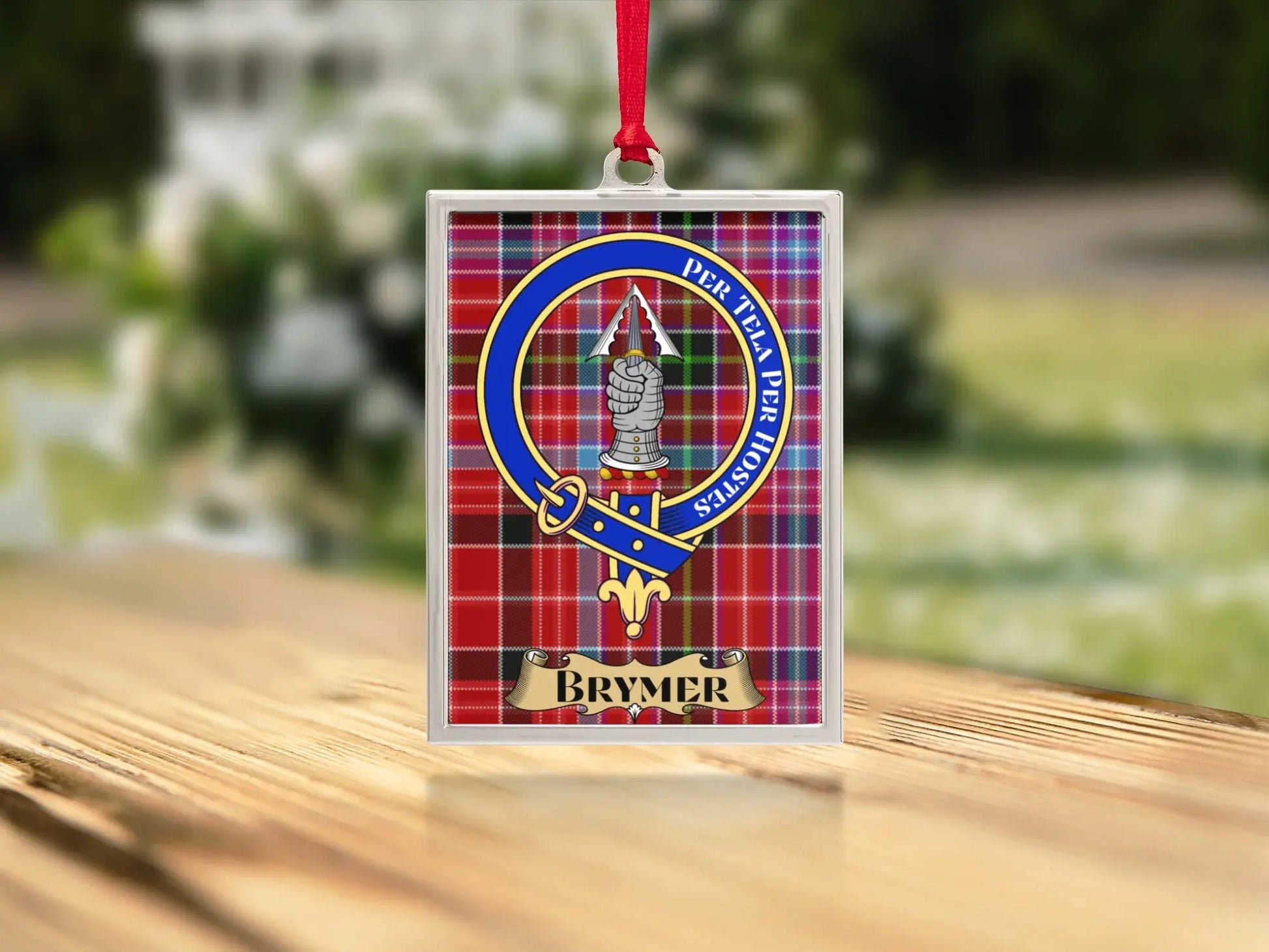 Brymer Clan Crest Red Tartan Background product