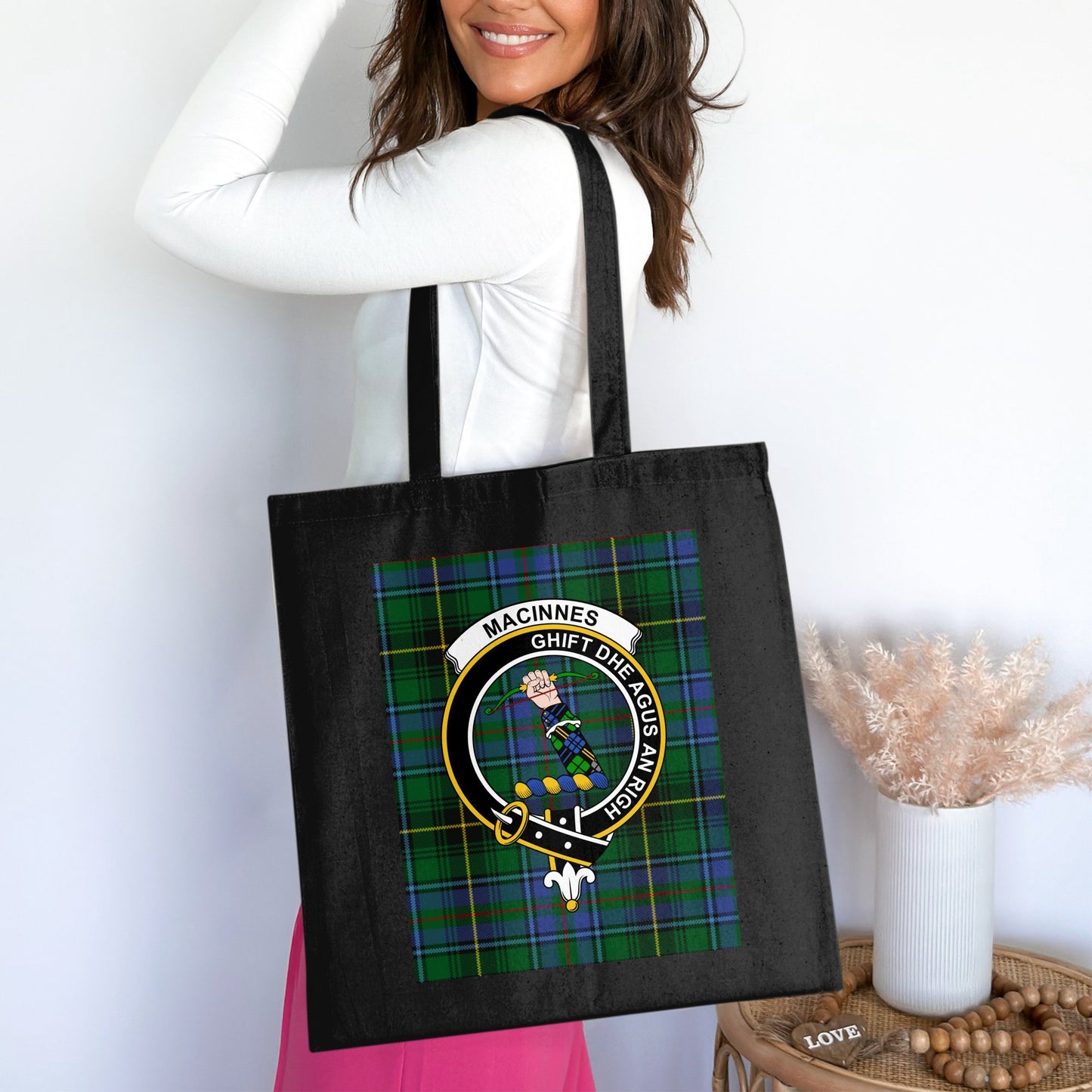 Clan Macinnes Scottish Crest Tartan Tote Bag - Living Stone Gifts